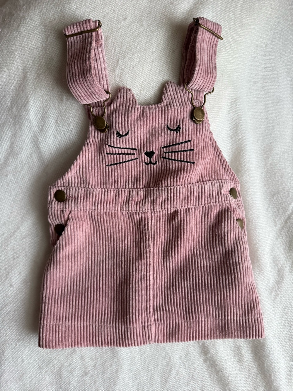 dip Pink Corduroy Cat Face Overall Dress